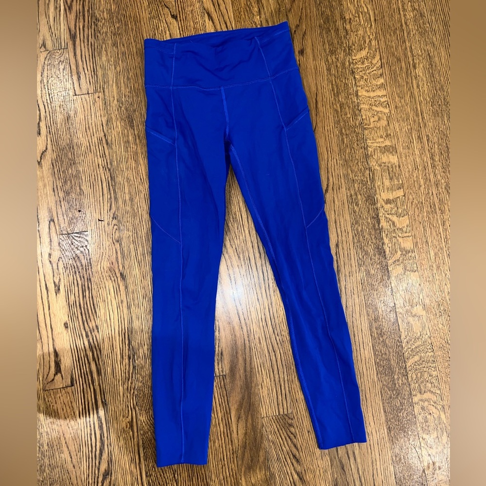 Lululemon fast & free blue leggings with pockets size 4